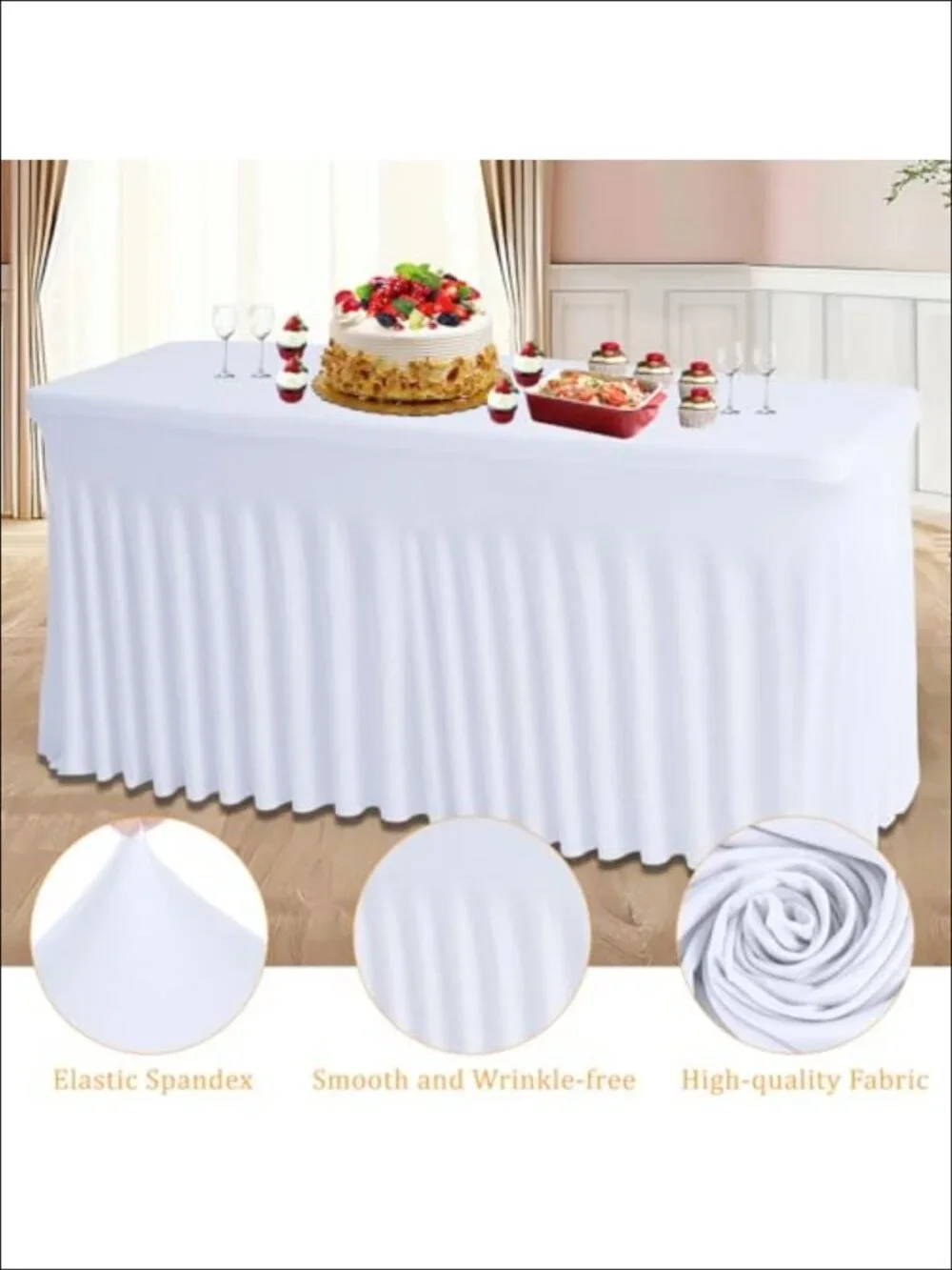 Spandex Fitted Tablecloth Rectangle 6FT Wrinkle Resistant Elastic Table Skirt